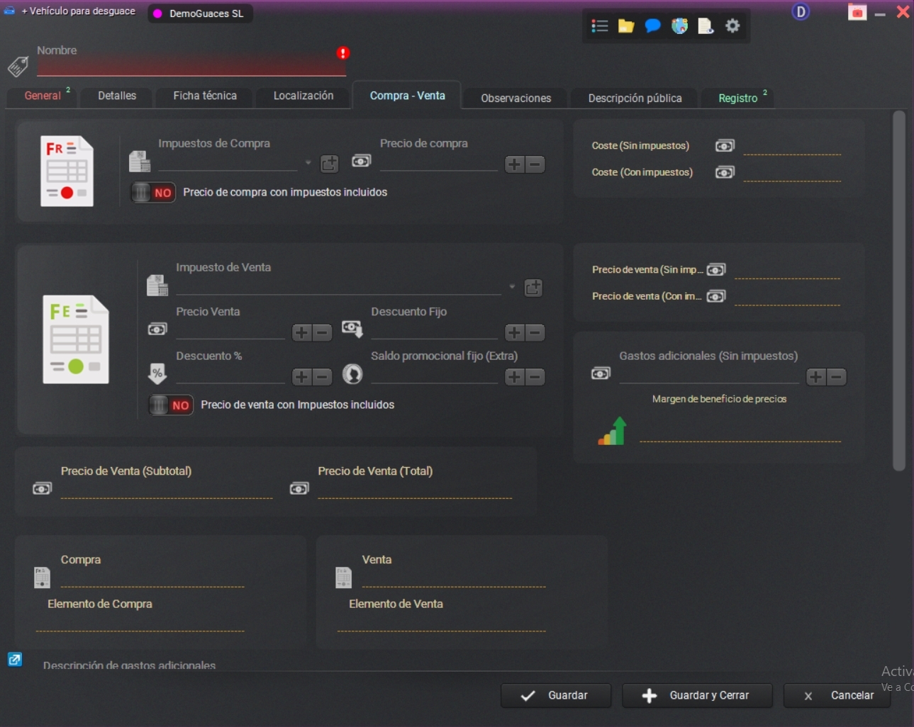 Pestaña Compra y Venta Pestaña Compra y Venta