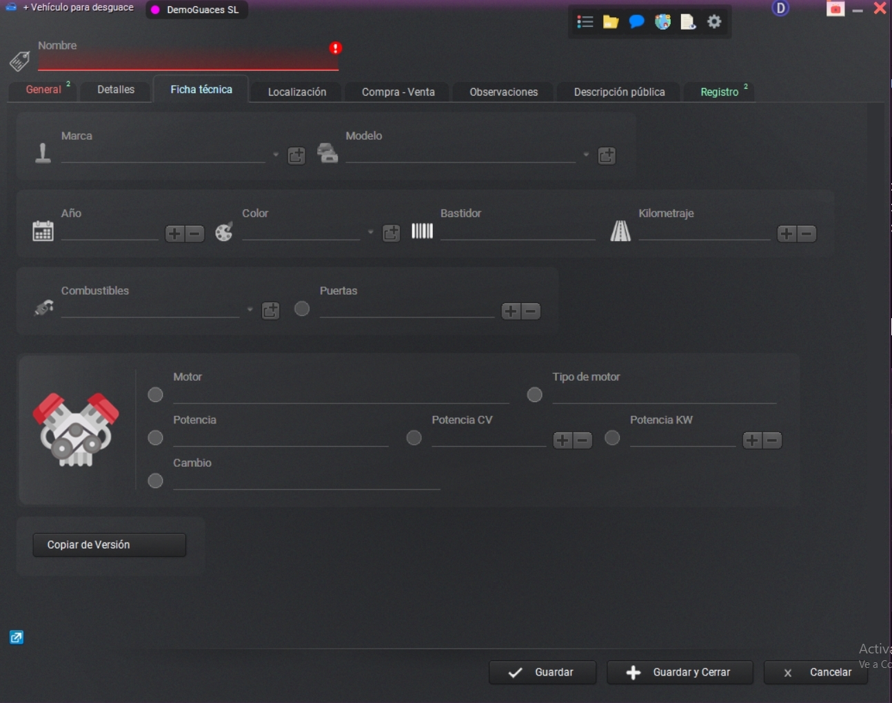 Pestaña Ficha Técnica Pestaña Ficha Técnica